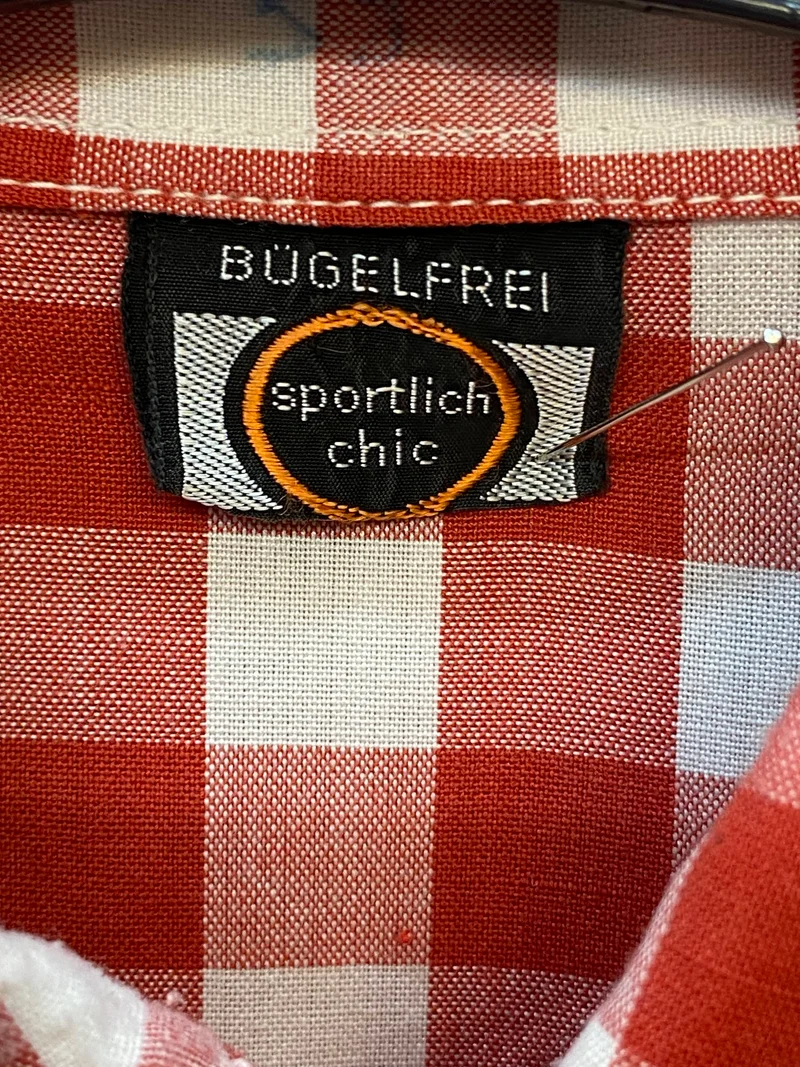 Vintage Herren Trachtenhemd rot weiß kariert Gr. 39 | Langarm
