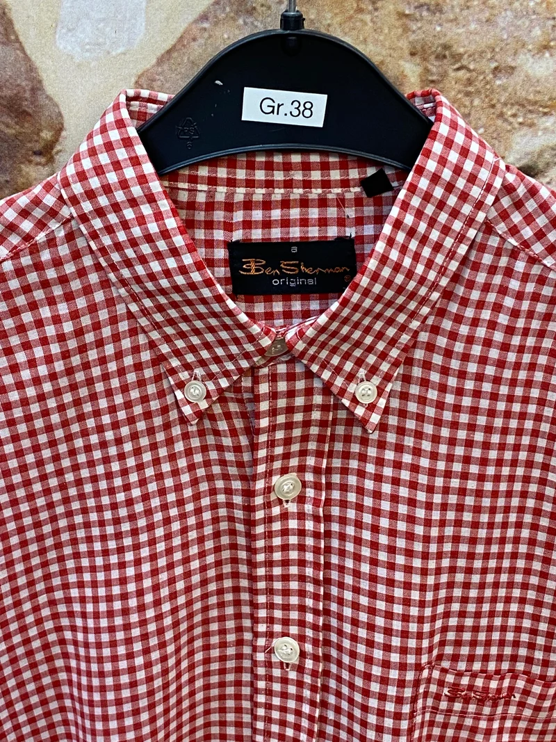 Ben Sherman Herren Trachtenhemd rot weiß kariert Gr. 38 | Sale