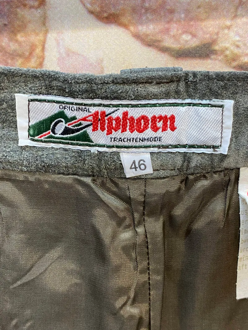 Vintage Damen Trachtenlederhose lang Gr. 46 olivgrau - Alphorn