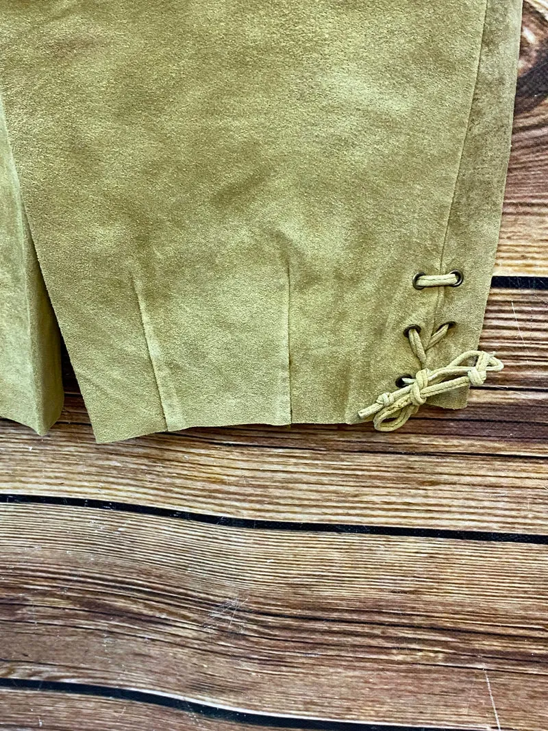 Vintage Damen Trachtenlederhose lang Gr. 42 olivbraun – Almenrausch München
