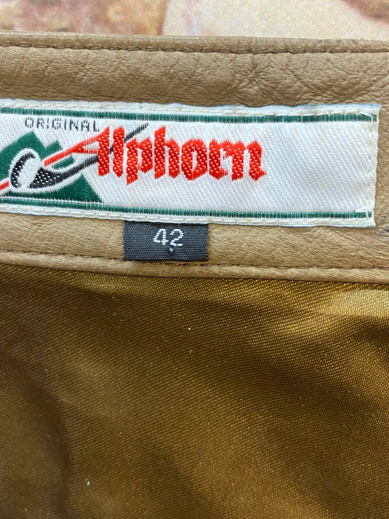 Vintage Damen Trachtenlederhose lang Olivbraun Gr. 42
