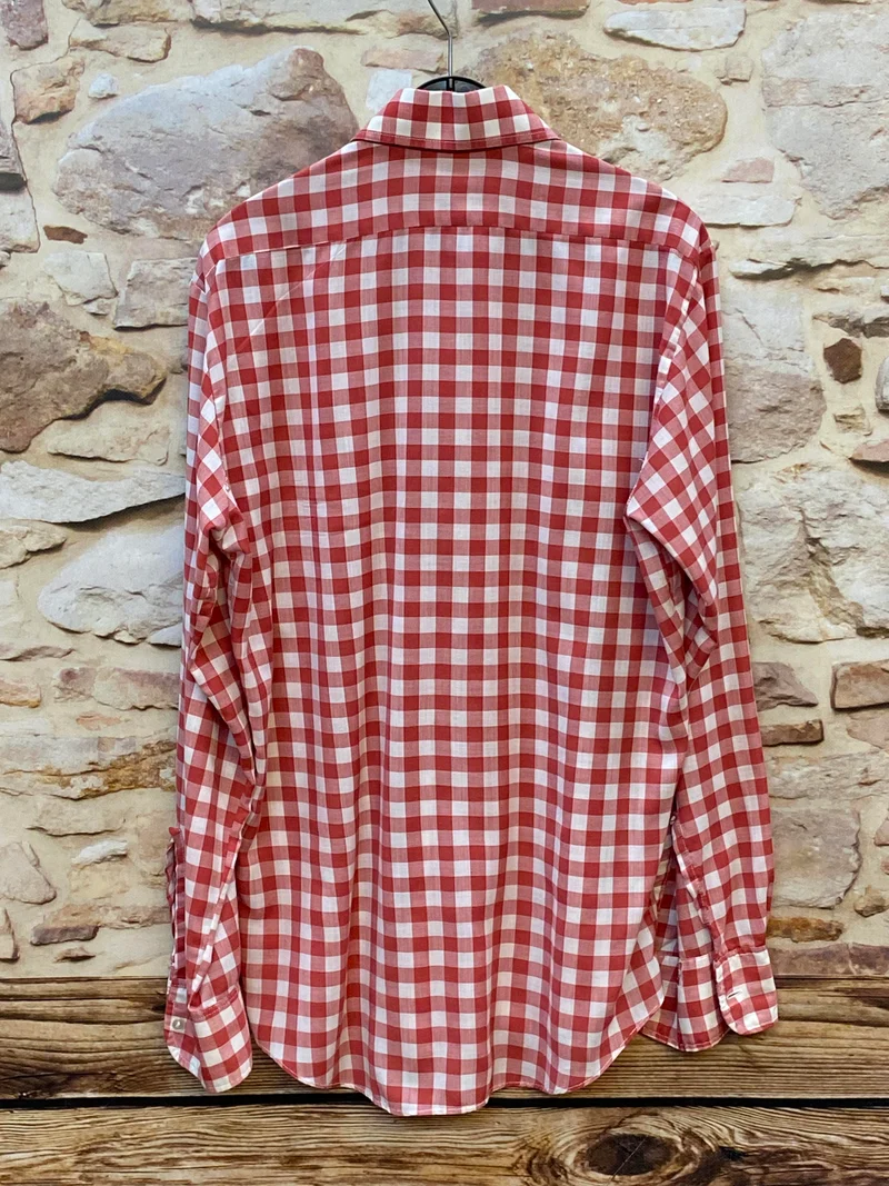 Vintage Trachtenhemd Herren Rot Weiß Großkariert – Größe 37