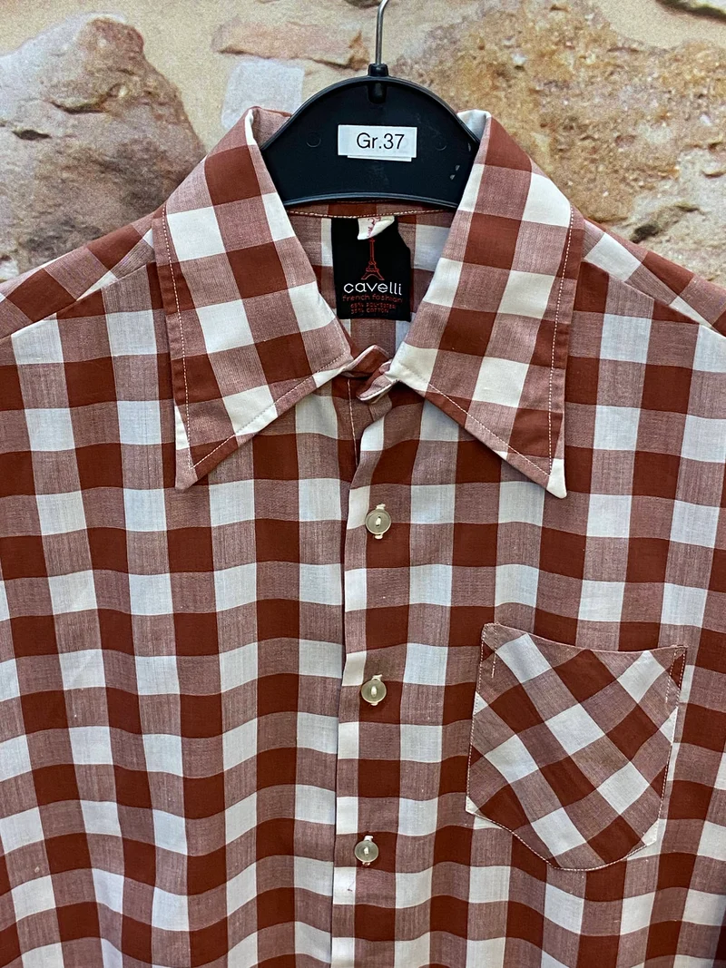 Vintage Trachtenhemd Herren Rot-Weiß Kariert Cavelli – Größe 37