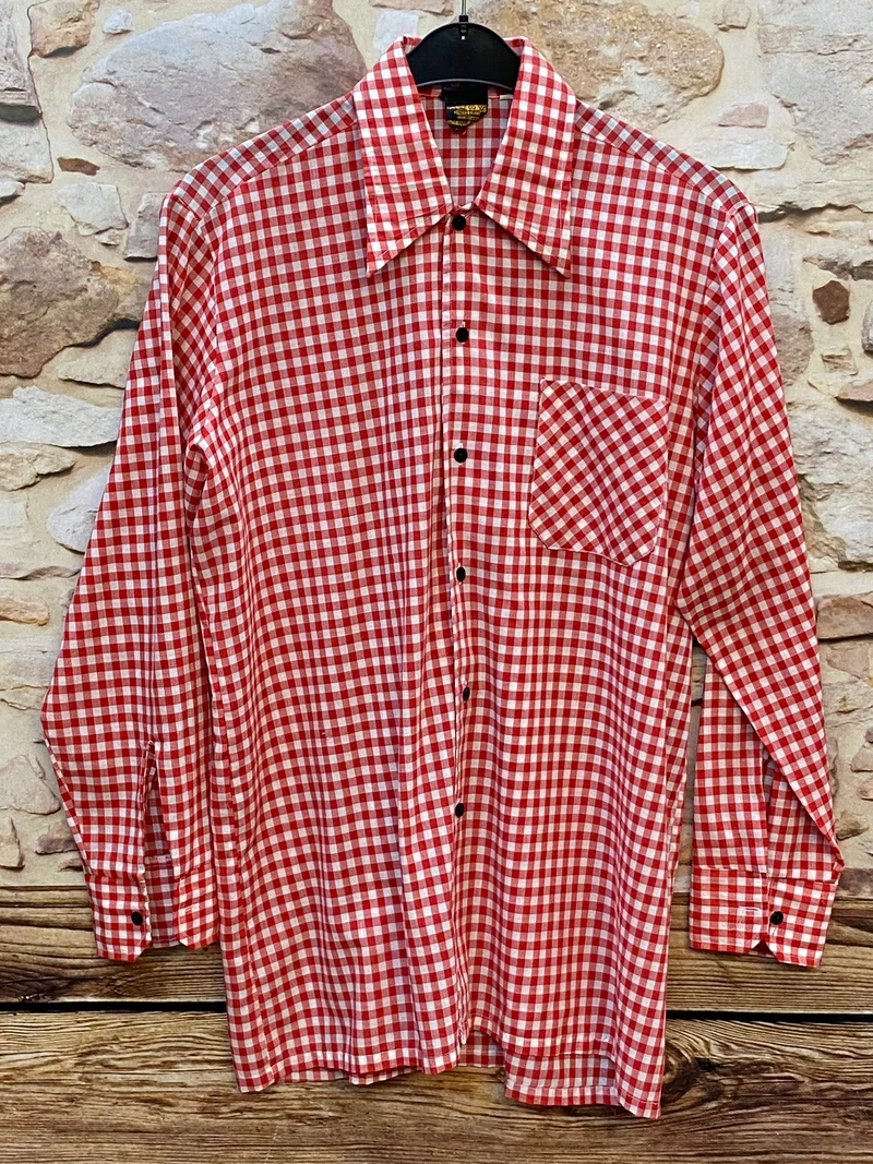 Trachtenhemd Herren Rot-Weiß Kariert – Vintage Landhaushemd mit schwarzen Knöpfen