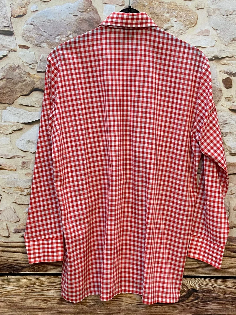 Trachtenhemd Herren Rot-Weiß Kariert – Vintage Landhaushemd mit schwarzen Knöpfen