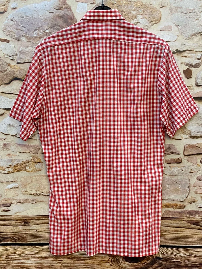 Trachtenhemd Herren Rot-Weiß Kariert Gr. 36 – Kurzarm im Landhausstil