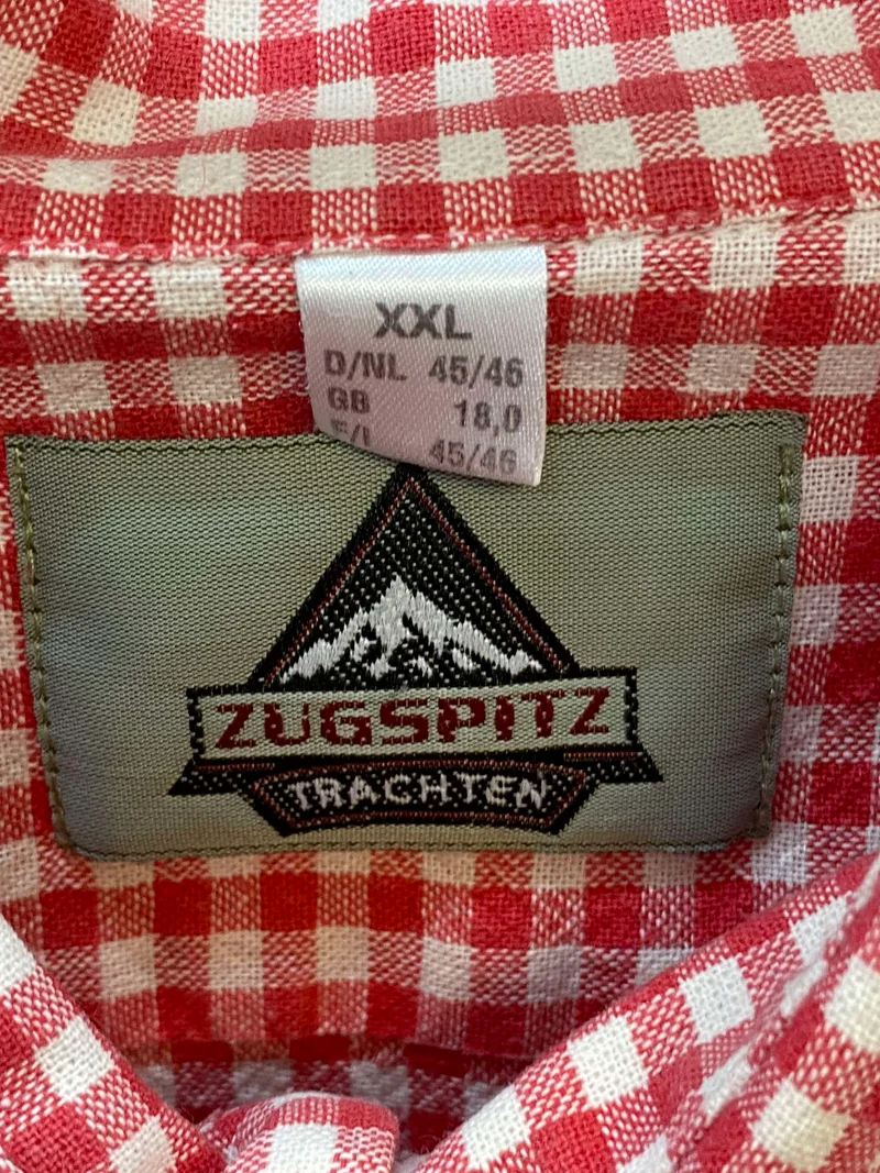 Trachtenhemd Herren Rot-Weiß Kariert Gr. 46 – Zugspitz Trachten Baumwolle