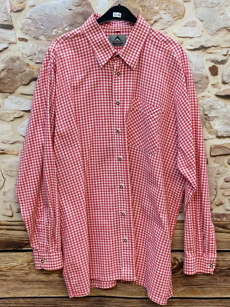 Vintage Trachtenhemd Herren Rot-Weiß Kariert Gr. 46 – Zugspitz Trachten