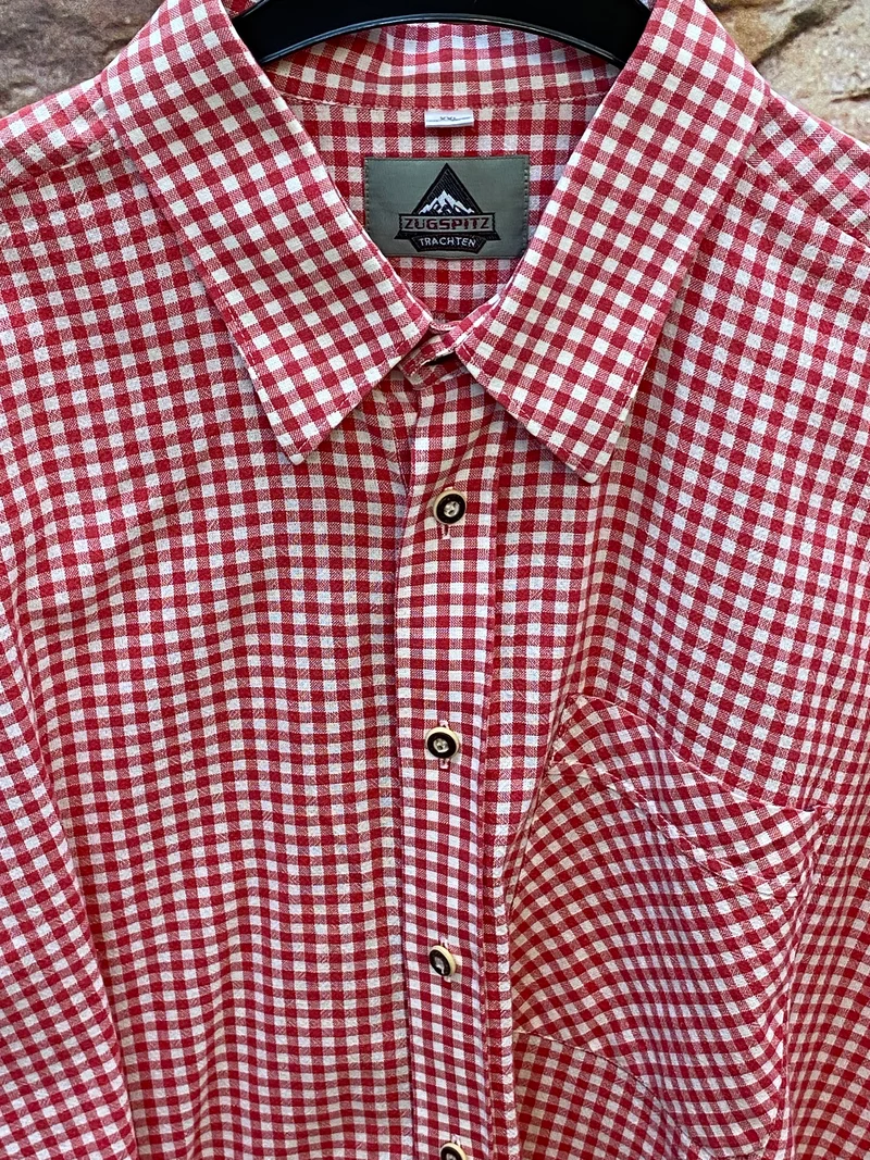 Vintage Trachtenhemd Herren Rot-Weiß Kariert Gr. 46 – Zugspitz Trachten