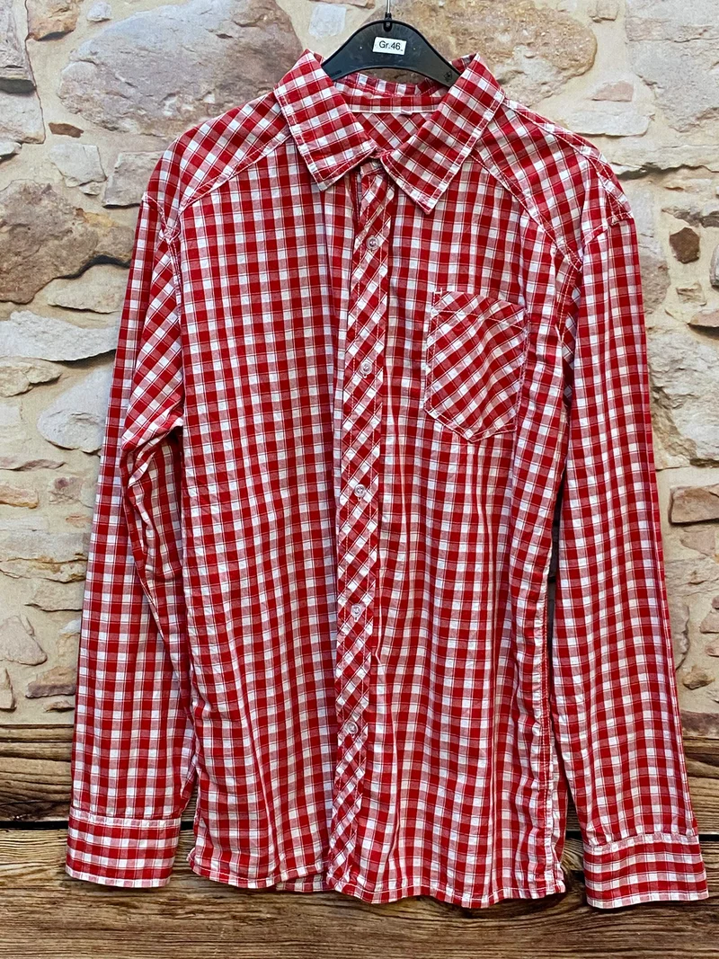 Vintage Trachtenhemd Herren Rot-Weiß Kariert Gr. 46
