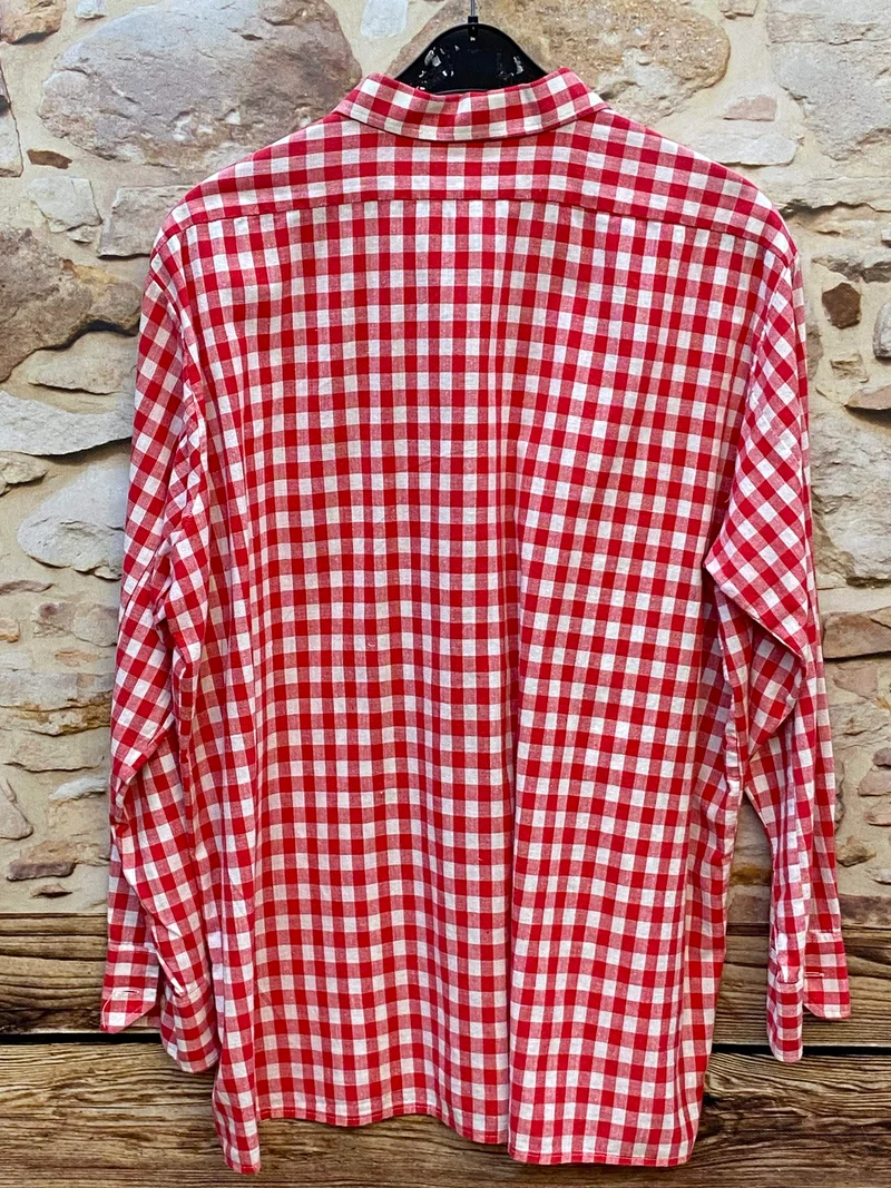 Vintage Trachtenhemd Herren Rot-Weiß Kariert Gr. 45 – mit zwei Brusttaschen