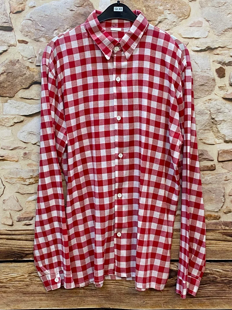 Vintage Trachtenhemd Herren Rot-Weiß Großkariert Gr. 43