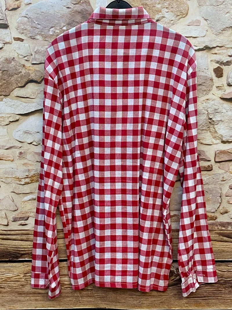 Vintage Trachtenhemd Herren Rot-Weiß Großkariert Gr. 43