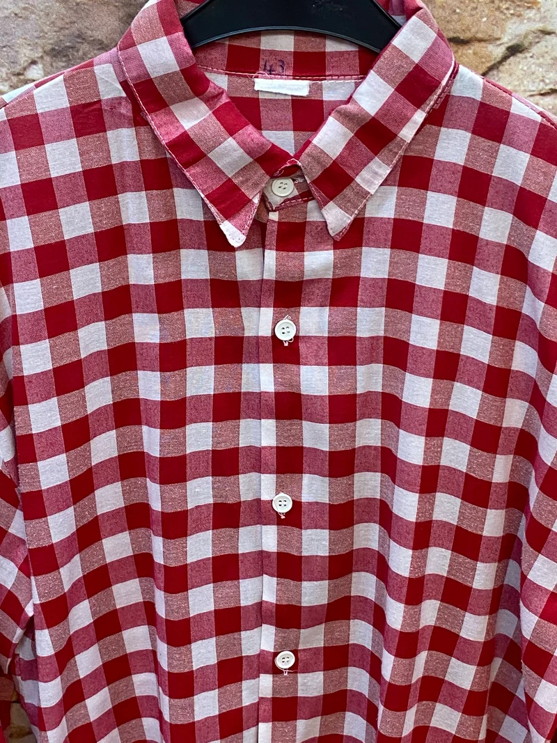 Vintage Trachtenhemd Herren Rot-Weiß Großkariert Gr. 43