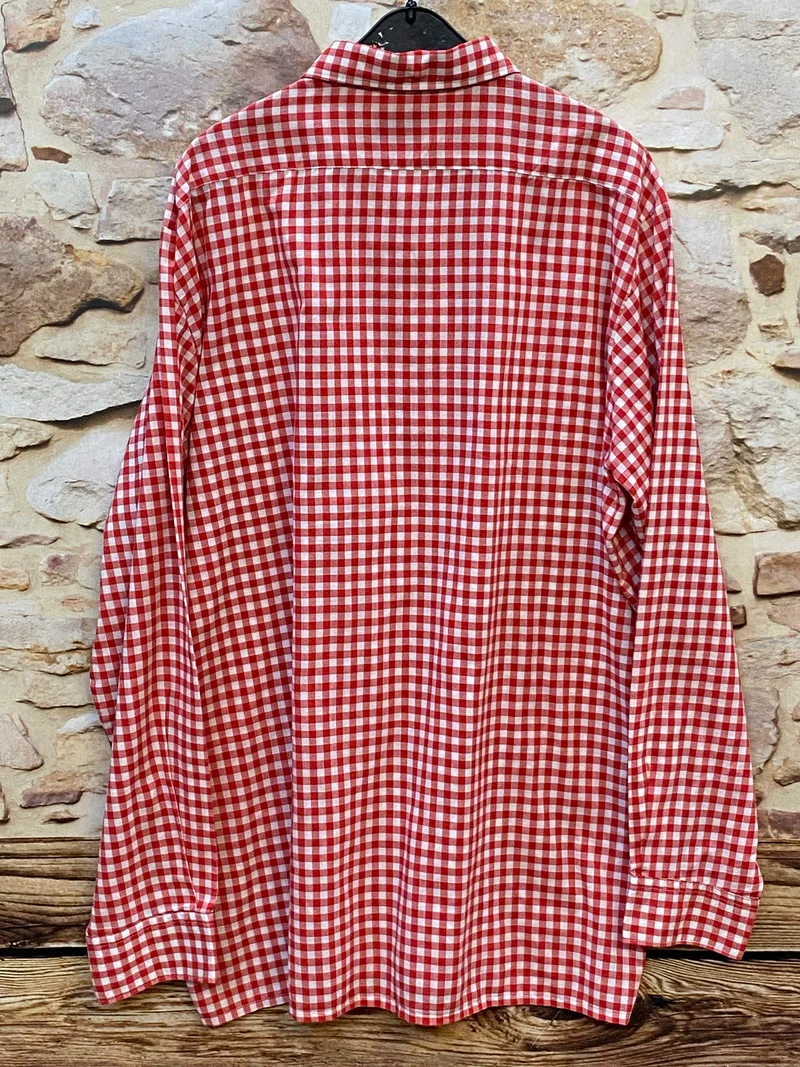 Vintage Trachtenhemd Herren Rot-Weiß Kariert Gr. 43 – Imperial