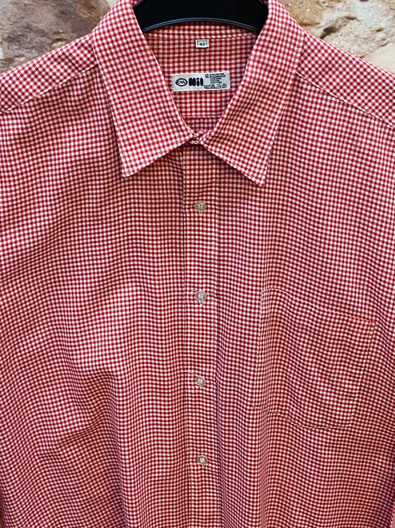 Vintage Trachtenhemd Herren Rot-Weiß Fein Kariert Gr. 42 – C&A Nil