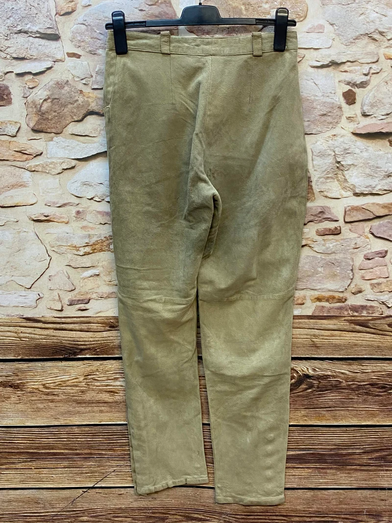 Vintage Damen Trachtenlederhose lang Olivbraun Gr. 42