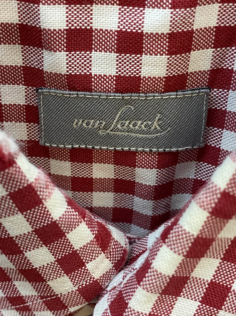 Van Laack Herrenhemd Rot-Weiß Kariert Gr. 41 – Kurzarm Trachtenhemd mit Button-Down-Kragen