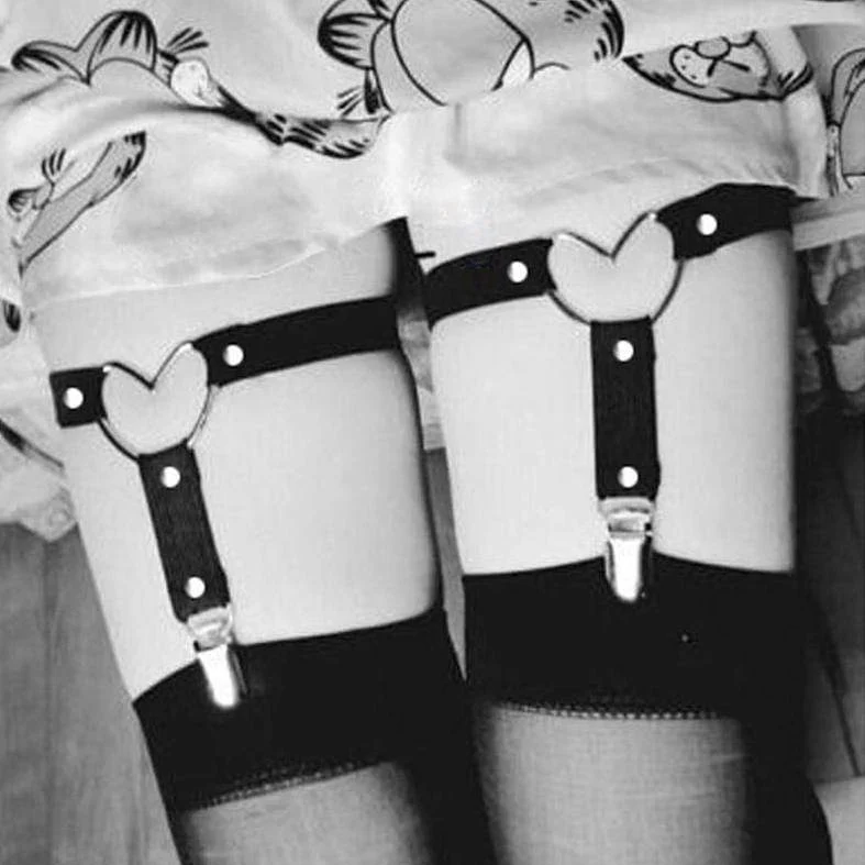 Frauen Punk Kunstleder Herz Bein Strumpfband