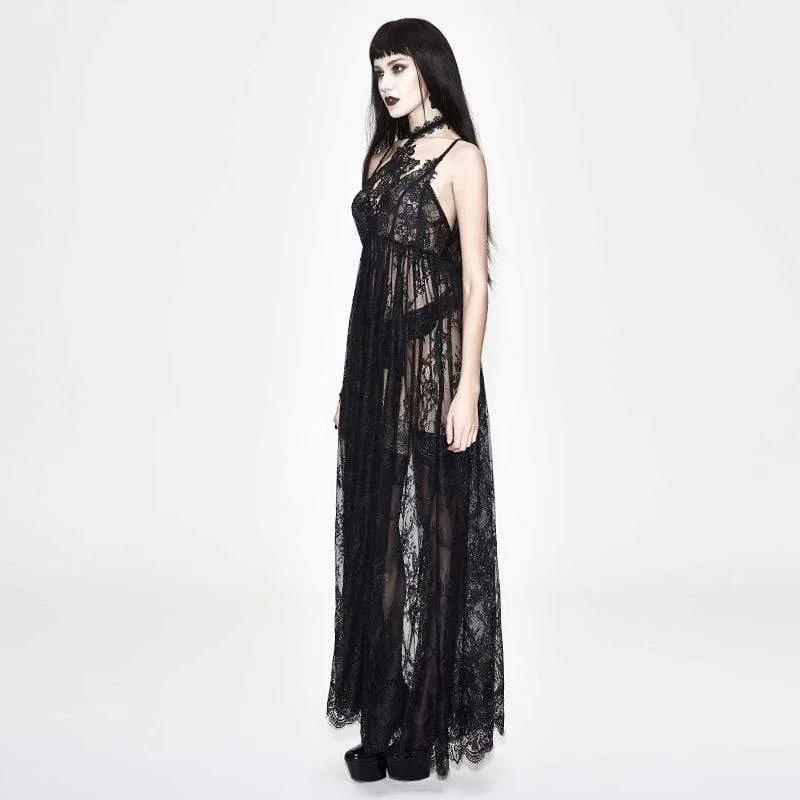 Damen All Lace Long Goth Kleid