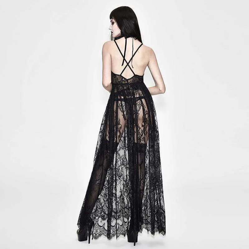 Damen All Lace Long Goth Kleid