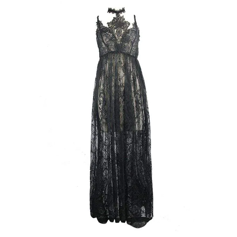 Damen All Lace Long Goth Kleid