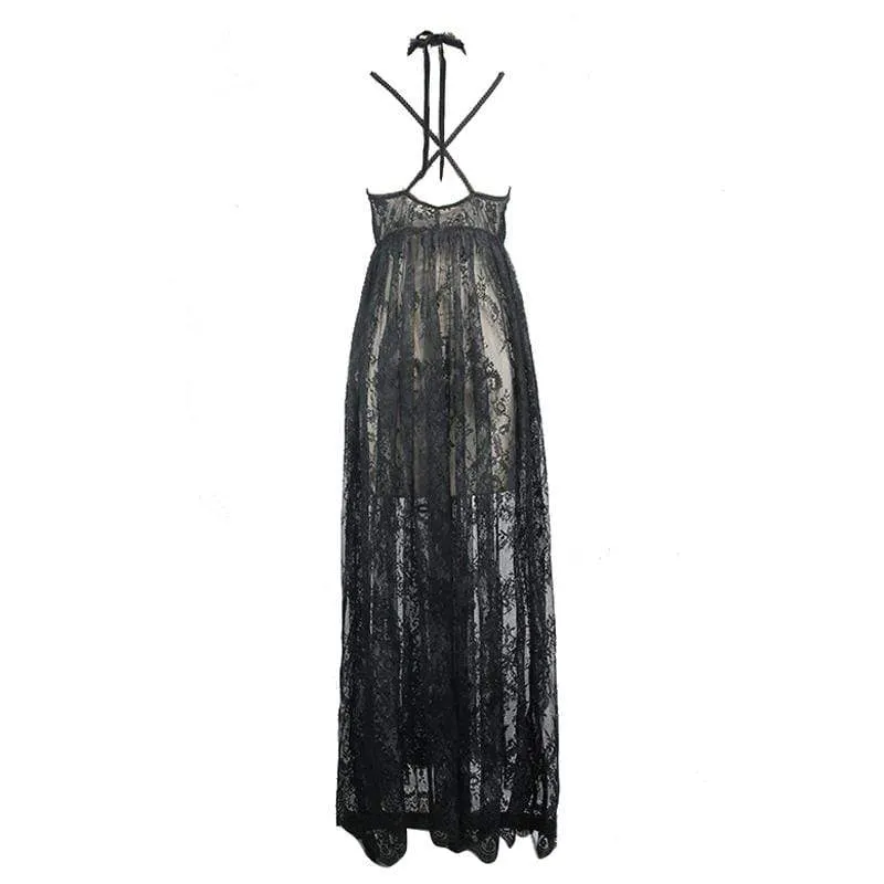 Damen All Lace Long Goth Kleid