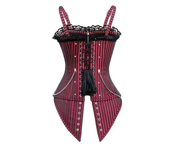 Gothic Striped Lace Buckles Vollbrustkorsett mit String