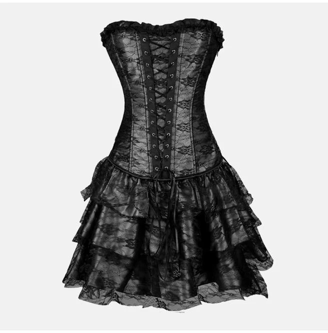 Damen Goth Schnürkorsett Bustier mit Rock
