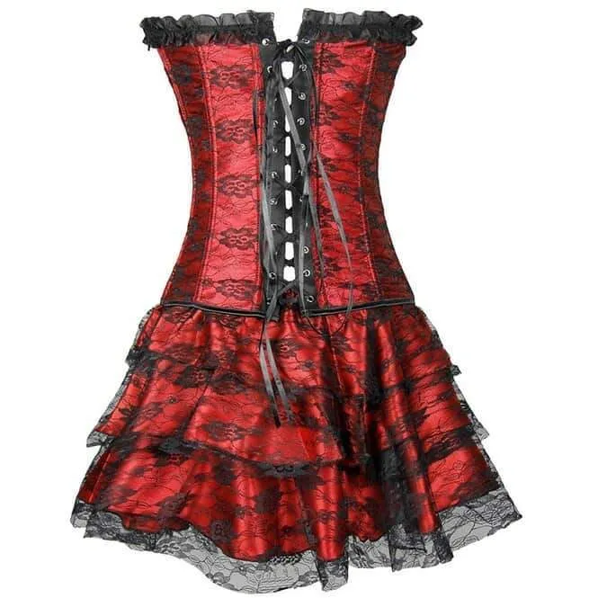 Damen Goth Schnürkorsett Bustier mit Rock