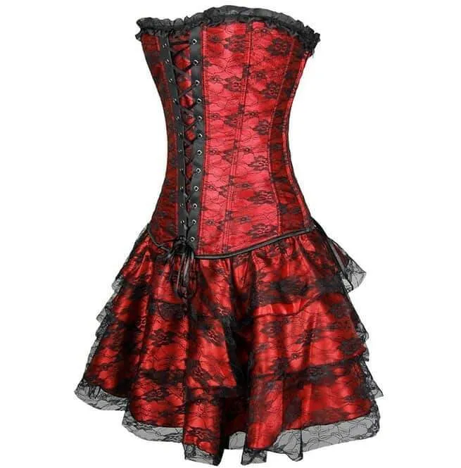 Damen Goth Schnürkorsett Bustier mit Rock