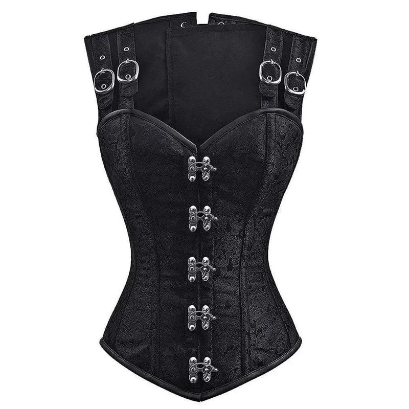 Damen Schwarz Satin Sexy Strong Boned Korsett Schnür Bustier Top