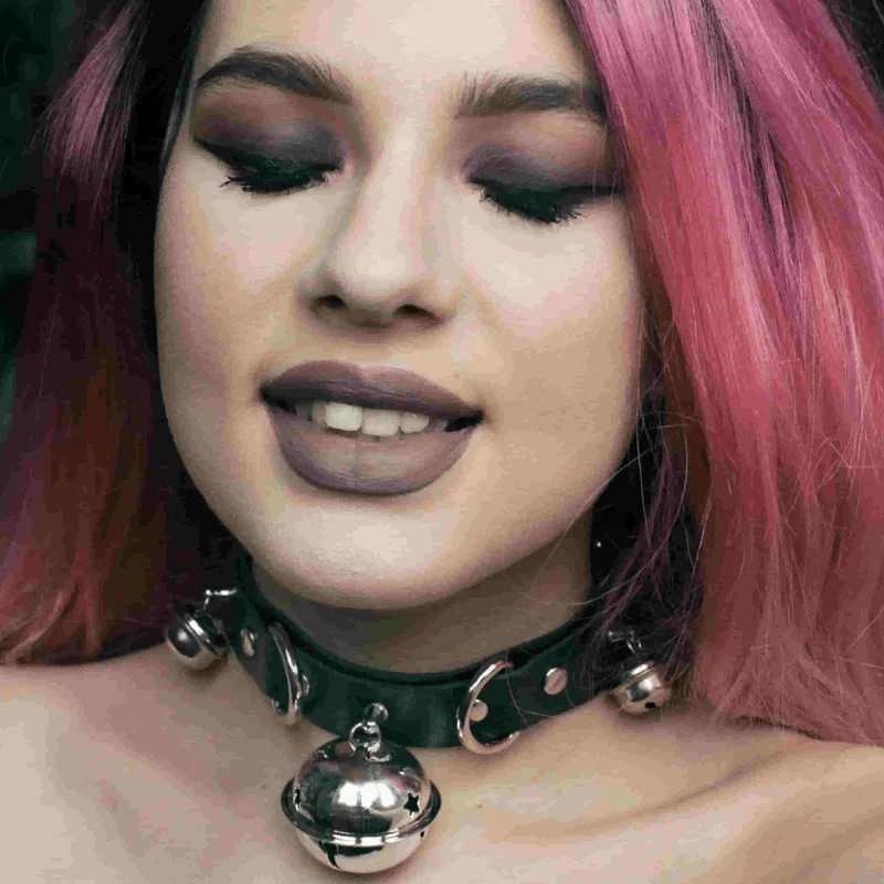 Damen Punk Little Bell PU Leder Choker