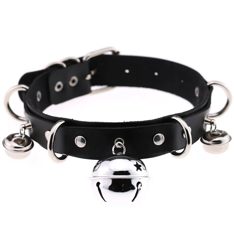 Damen Punk Little Bell PU Leder Choker