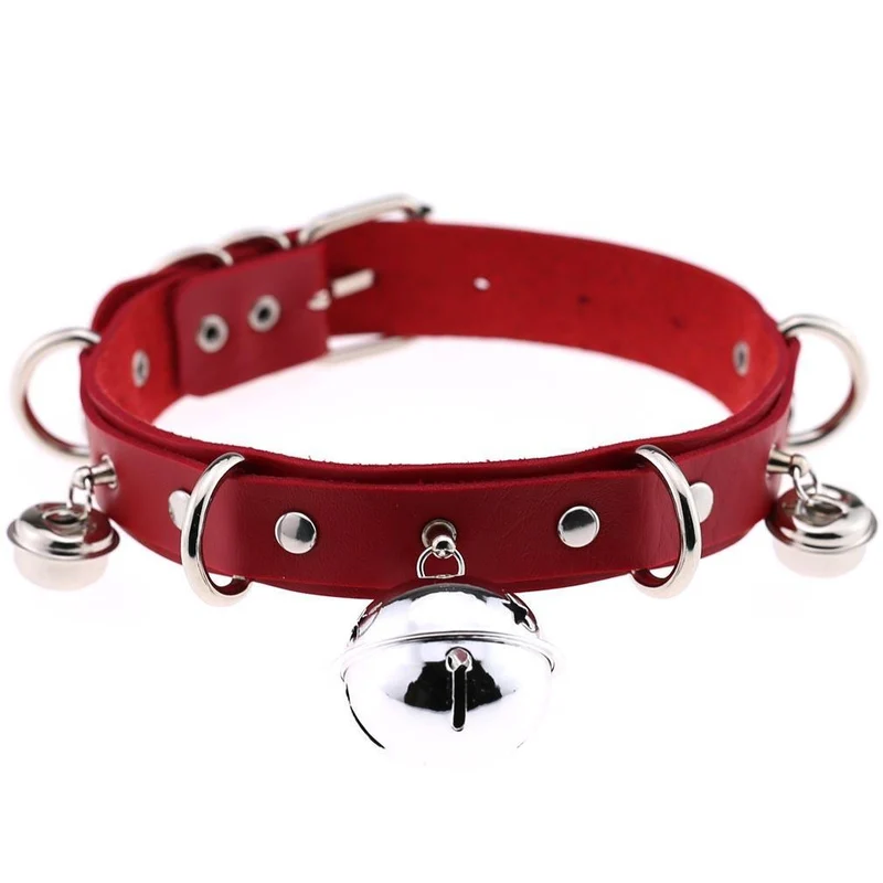 Damen Punk Little Bell PU Leder Choker