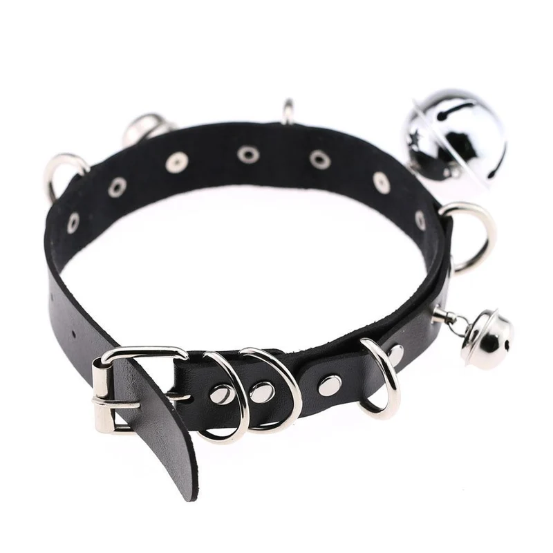 Damen Punk Little Bell PU Leder Choker