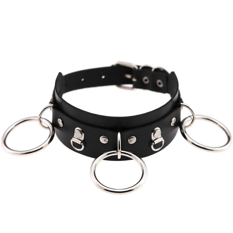 Damen Punk Three O-Ring Schwarz Choker