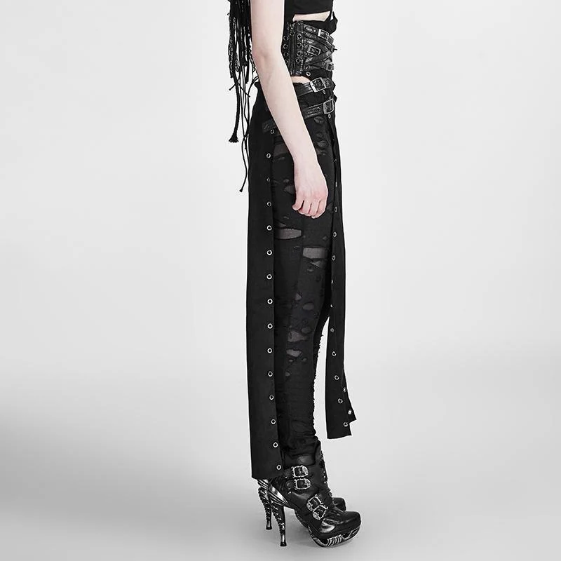 Frauen Steampunk Buckle Up Side Slit Maxirock