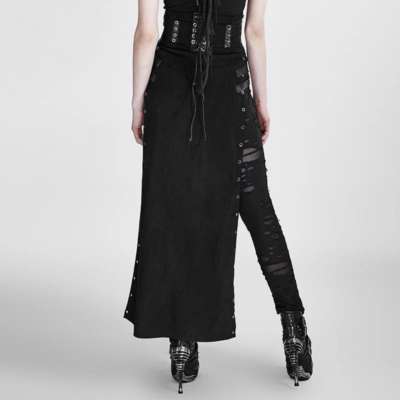 Frauen Steampunk Buckle Up Side Slit Maxirock