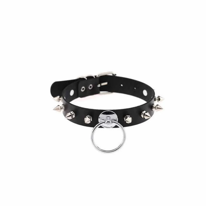 Damen Punk PU Leder Halsband mit O-Ringen