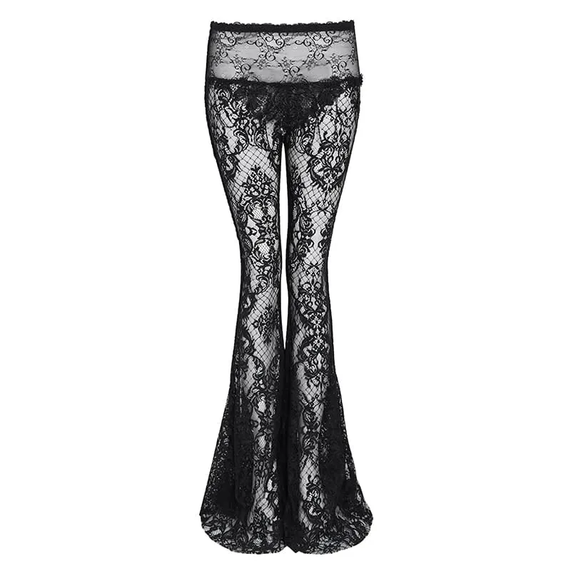 Damen Gothic Flared All-Lace Hosen