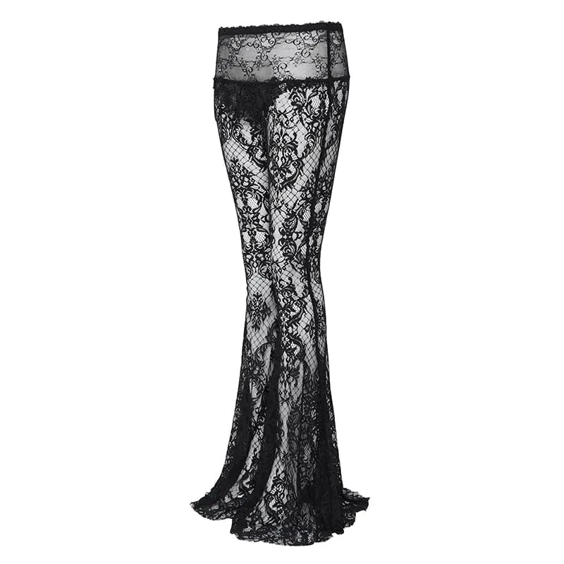 Damen Gothic Flared All-Lace Hosen