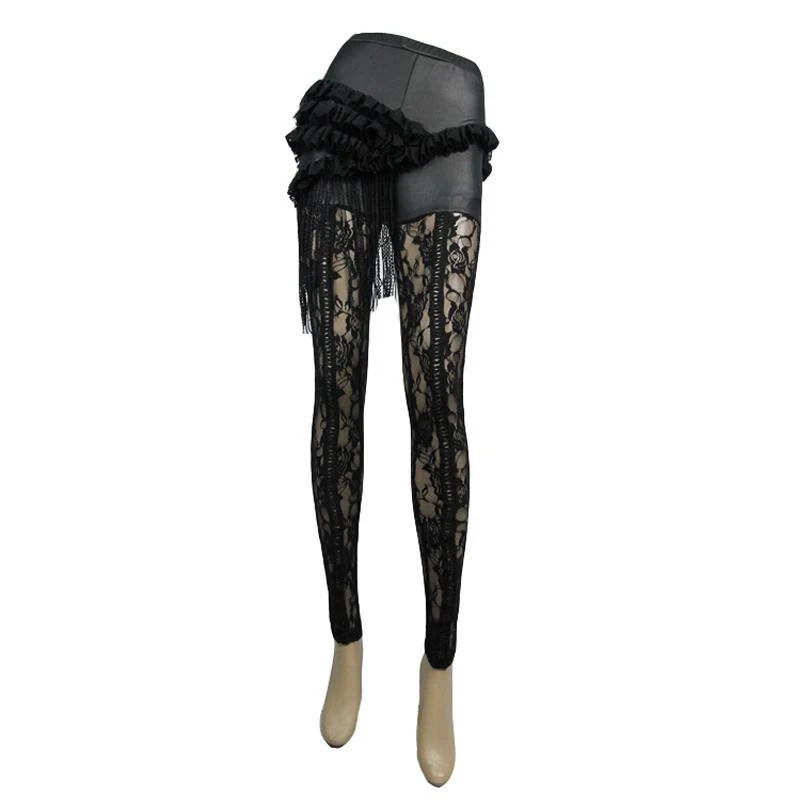 Damen Leder & Lace Punk Leggings