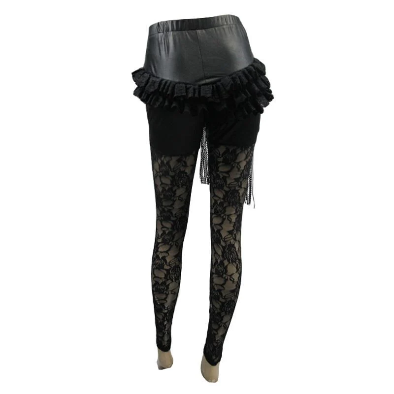 Damen Leder & Lace Punk Leggings