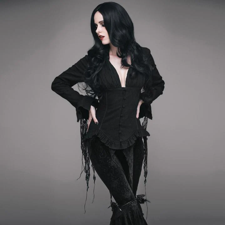 Damen Goth Fitted Bluse Schwarz