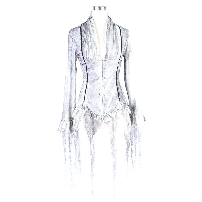 Damen Goth Fitted Bluse Weiß