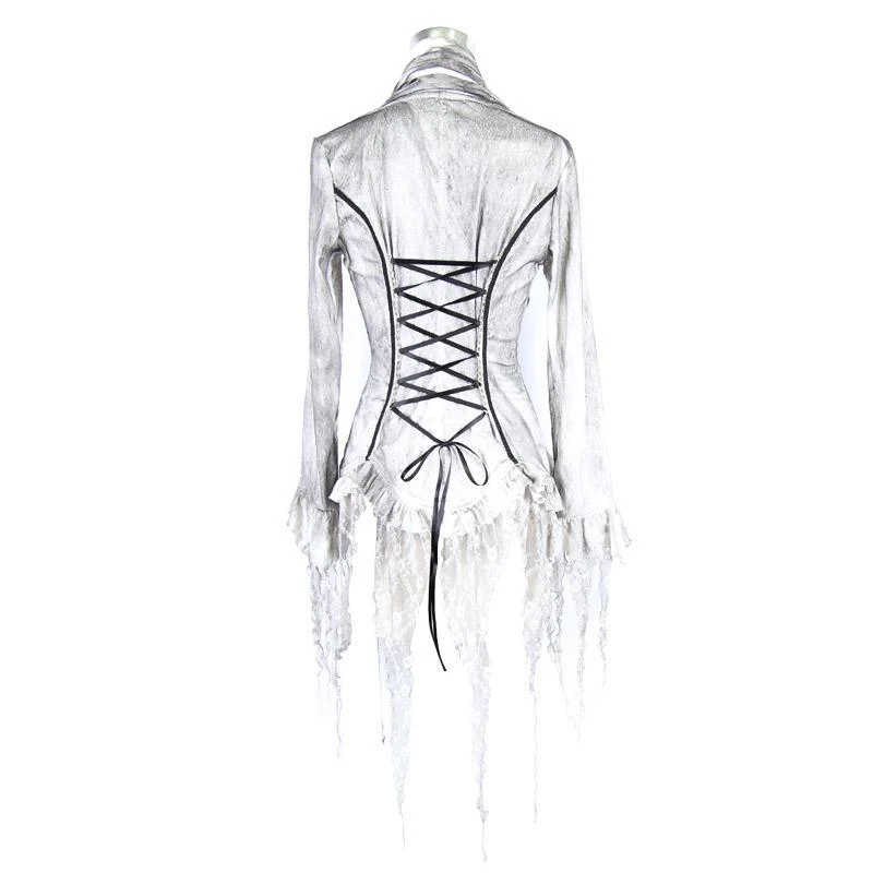 Damen Goth Fitted Bluse Weiß