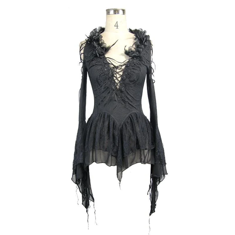 Frauen Vintage Goth volle Ärmel Top