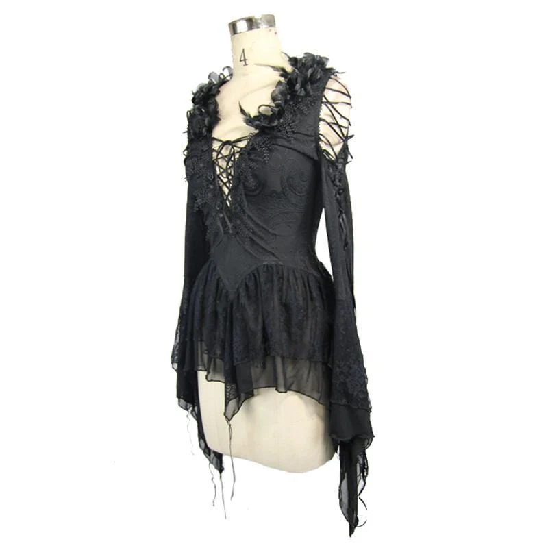Frauen Vintage Goth volle Ärmel Top