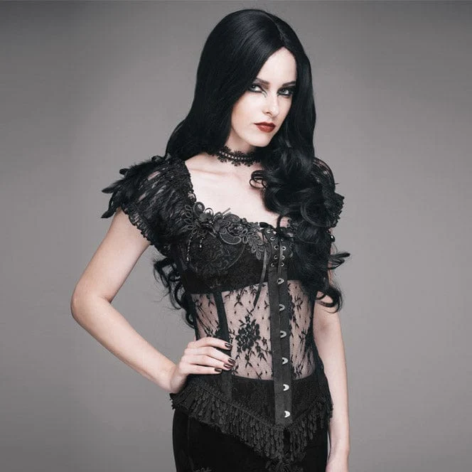 Frauen Gothic Puffärmel Lace Top